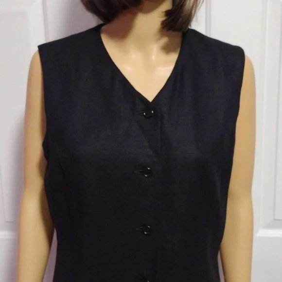 Vintage Brooks Brothers Linen Dress 80s Black Sleeveless Button Down Size 12 - Picture 4 of 8